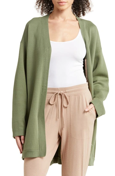Lunya Cozy Cotton & Silk Blend Cardigan Dressing Gown In Humble Green