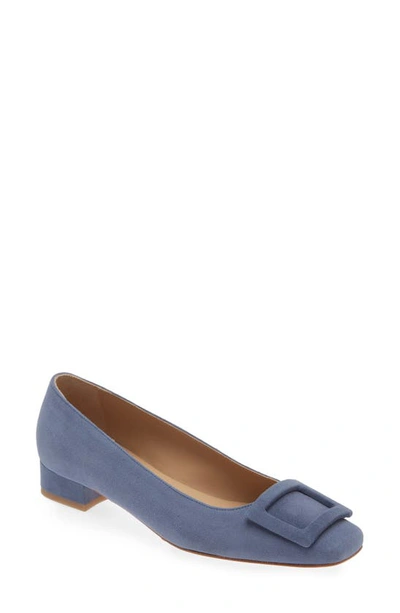 Ann Mashburn Buckle Flat In Pumice Blue Suede