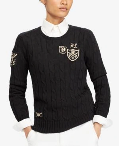 Polo Ralph Lauren Patchwork Cable-knit Sweater In Black
