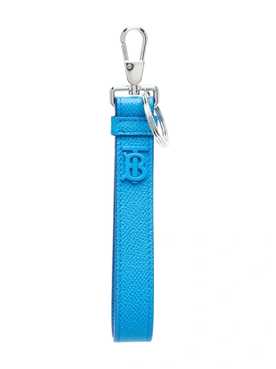 Burberry Monogram Motif Grainy Leather Key Ring In Vivid Blue