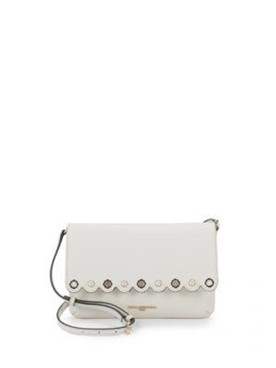 Karl Lagerfeld Scalloped Faux Pearl Leather Crossbody Bag In Winter White