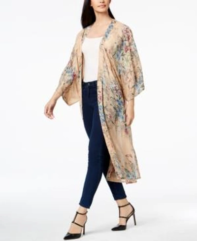 Steve Madden Floral-print Duster Cover Up In Blush