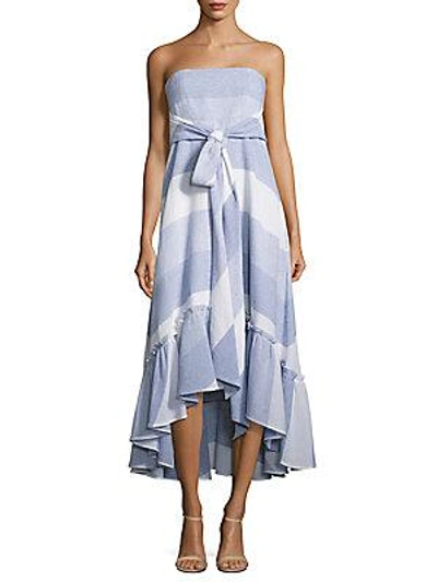 Prose & Poetry Nash Striped Tie-front Strapless Dress In Blue Linen