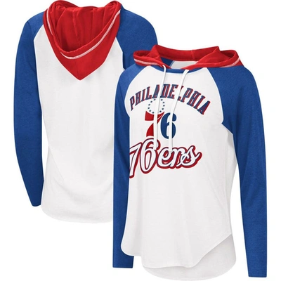 G-iii 4her By Carl Banks White Philadelphia 76ers Mvp Raglan Hoodie Long Sleeve T-shirt