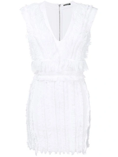 Balmain Fringed Mini Dress In White