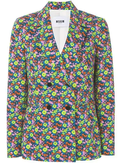 Msgm Floral-printed Cotton Blazer In 99