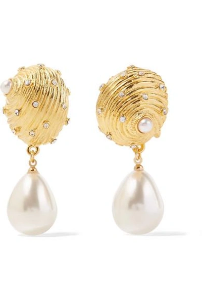 Kenneth Jay Lane Gold-plated, Crystal And Faux Pearl Clip Earrings