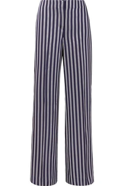 Diane Von Furstenberg Striped Satin-twill Wide-leg Pants In Navy