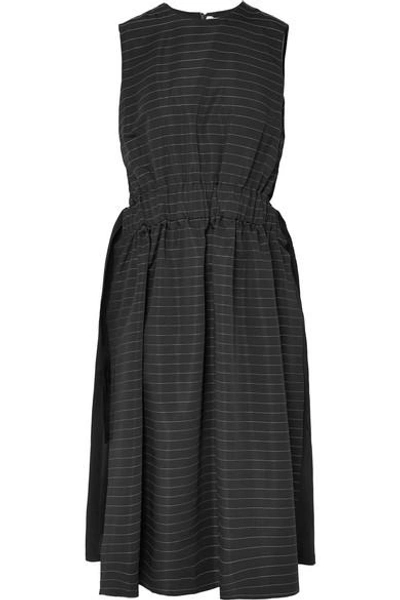 Noir Kei Ninomiya Striped Faille Midi Dress In Black