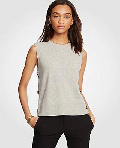 Ann Taylor Petite Side Button Sleeveless Sweater In Countryside Grey Melange ModeSens