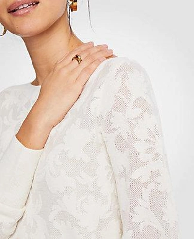 Ann Taylor Floral Jacquard Boatneck Sweater In Winter White