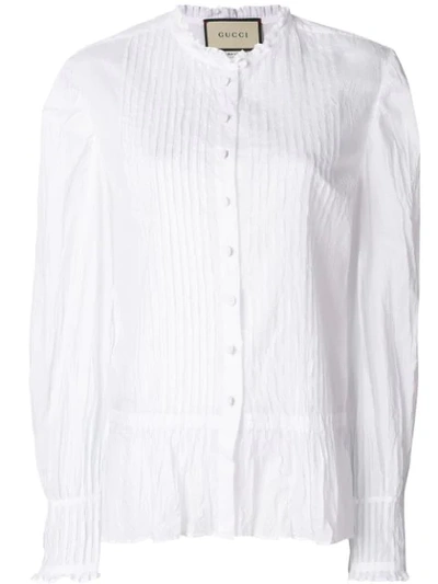 Gucci Long-sleeve Button-down Pintuck Cotton Shirt In White