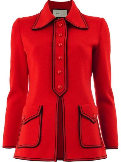 Gucci Long-sleeve Polo-neck Fine Wool Cardigan With Guciffy Stamp In 6087 Active Red/black