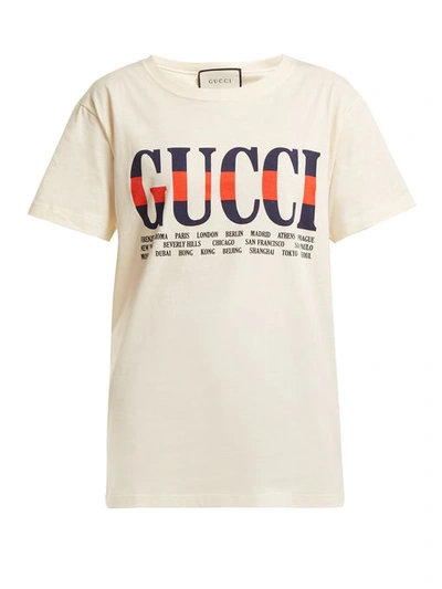 Gucci Logo Short Sleeve Cotton Sweatshirt In Ivory