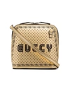 Gucci Guccy Script Dome Metallic Leather Crossbody Bag In Black