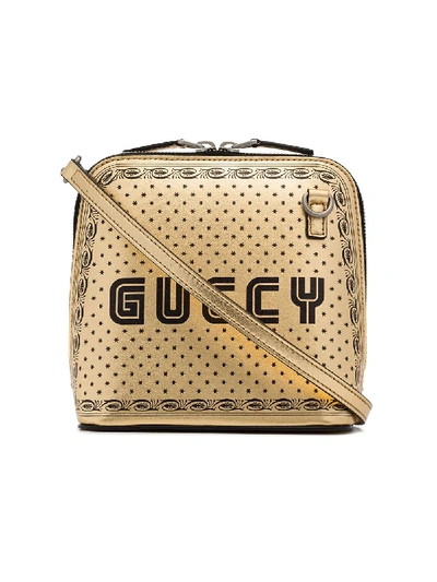 Gucci Guccy Script Dome Metallic Leather Crossbody Bag In Black