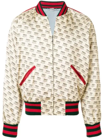 Gucci Logo Print Duchesse Satin Bomber Jacket In Neutrals
