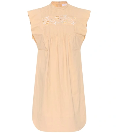 Chloé Short Flutter-sleeve Coated Linen Dress With Cutout Details In Pink