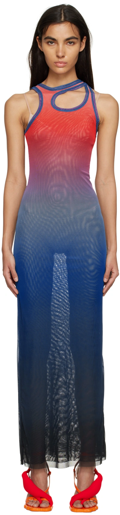 Ottolinger Gradient-print Sleeveless Mesh Maxi Dress In Blue