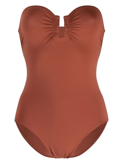 Eres Ruched Cut-out Swimsuit In Brown