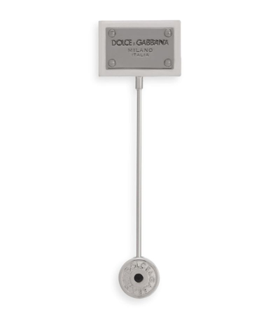 Dolce & Gabbana Logo-plaque Drop Brooch In Silver
