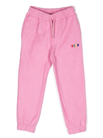 Msgm Kids' Embroidered-logo Drawstring Track Pants In Pink