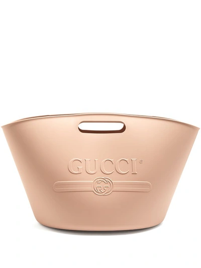 Gucci Logo Embossed Top Handle Rubber Tote Bag In Pink