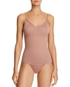 Hanro Seamless V-neck Cotton Camisole In Soft Almond