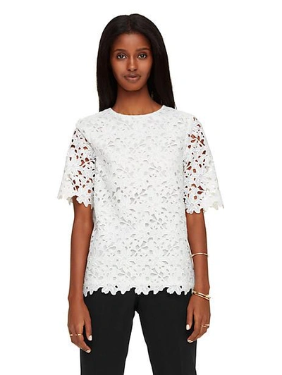 Kate Spade Floral Lace Short Sleeve Top In Fresh White