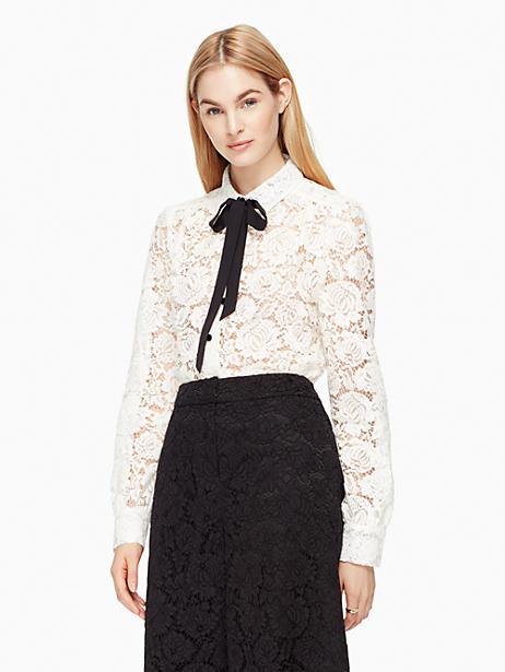 Kate Spade Bow Tie Lace Shirt In French Cream | ModeSens