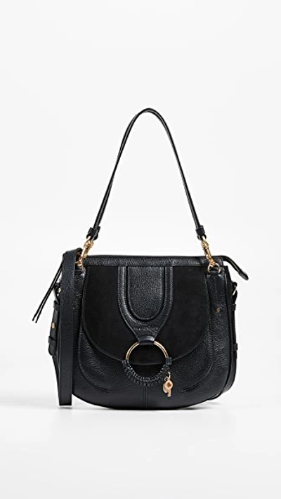 See By Chloé Hana Medium Textured-leather And Suede Shoulder Bag In Black/gold