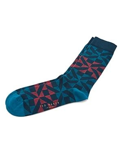 Ted Baker Newhome Geometric Socks In Teal Blue