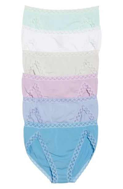Natori Bliss 6-pack Cotton French Cut Briefs In Julep/white/linen/freesia/bluebell/retro Blue