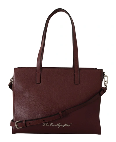 Karl Lagerfeld Wine Pebble Leather Tote Bag In Brown