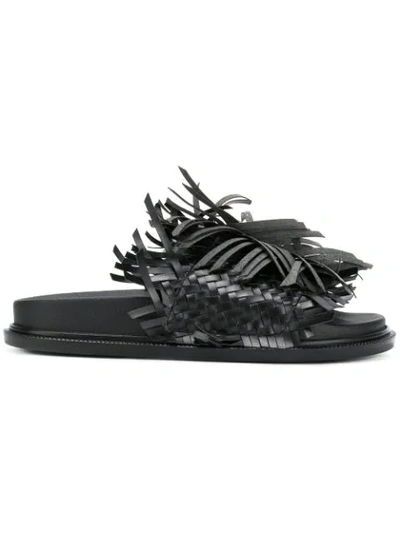 Mm6 Maison Margiela Woven Leather Slide Sandals In Black