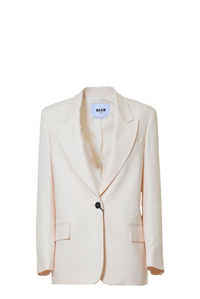 Msgm Single Breasted Jacket In White