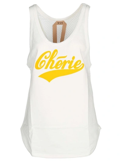 N°21 Cherie Print Tank Top In White + Yellow