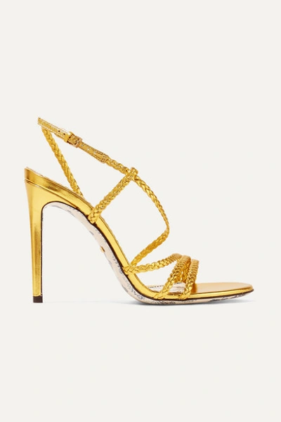 Gucci Braided Metallic Leather Slingback Sandals In Gold
