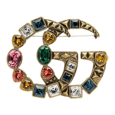 Gucci Multicoloured Double Gg Crystal Brooch In Undefined