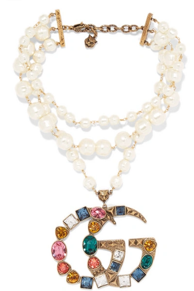 Gucci Gold-plated, Faux-pearl And Crystal Necklace