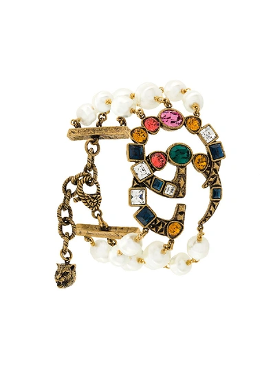 Gucci Gold-plated, Faux-pearl And Crystal Bracelet In White
