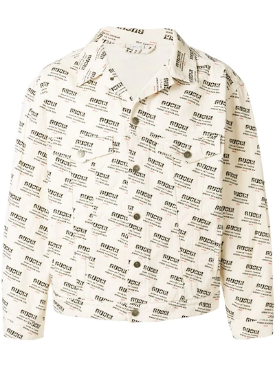 Gucci Oversized Logo Cotton Denim Jacket In Neutrals