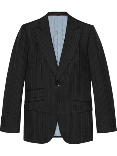 Gucci Mitford Pinstripe Wool Jacket In Black