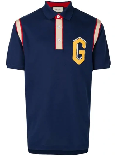 Gucci Embroidered Logo Polo Shirt In Storm Blue