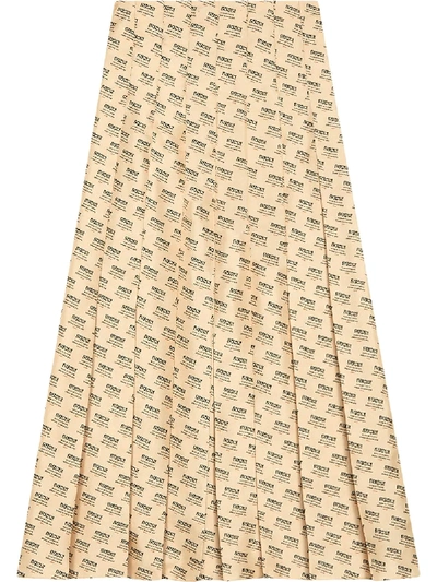 Gucci Stamp Logo Pleated Silk Skirt In Neutrals