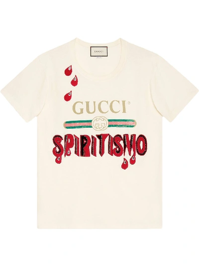 Gucci Spiritismo & Logo Cotton Jersey T-shirt In Ivory
