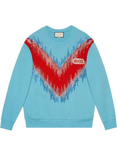 Gucci Oversize Bead Embroidered Sweatshirt In Blue