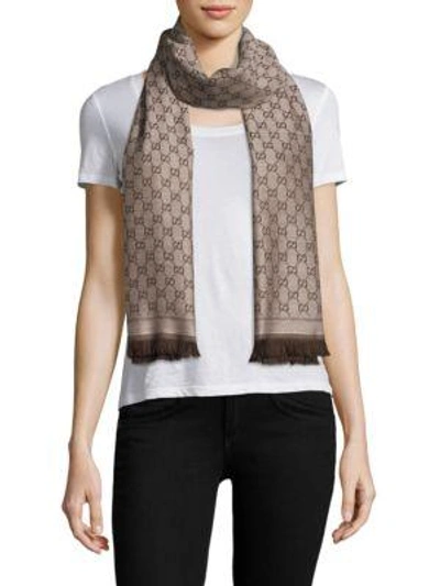 Gucci New Sten Gg Wool Scarf In Beige