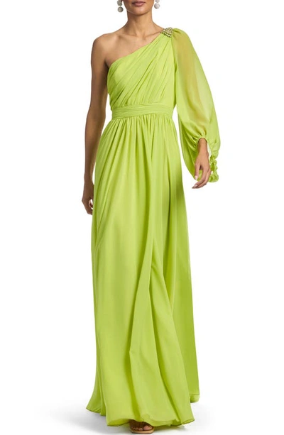 Sachin & Babi Makayla One-shoulder Chiffon Gown In Yellow