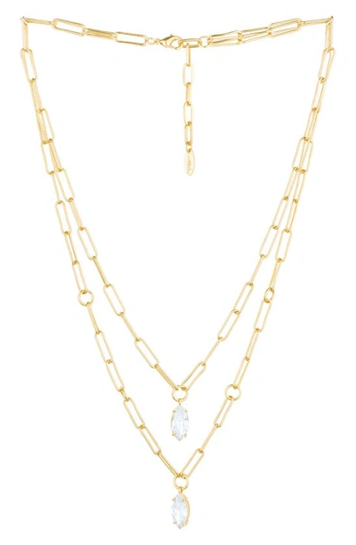 Ettika Double Layered 18k Gold Plated Crystal Pendant Necklace